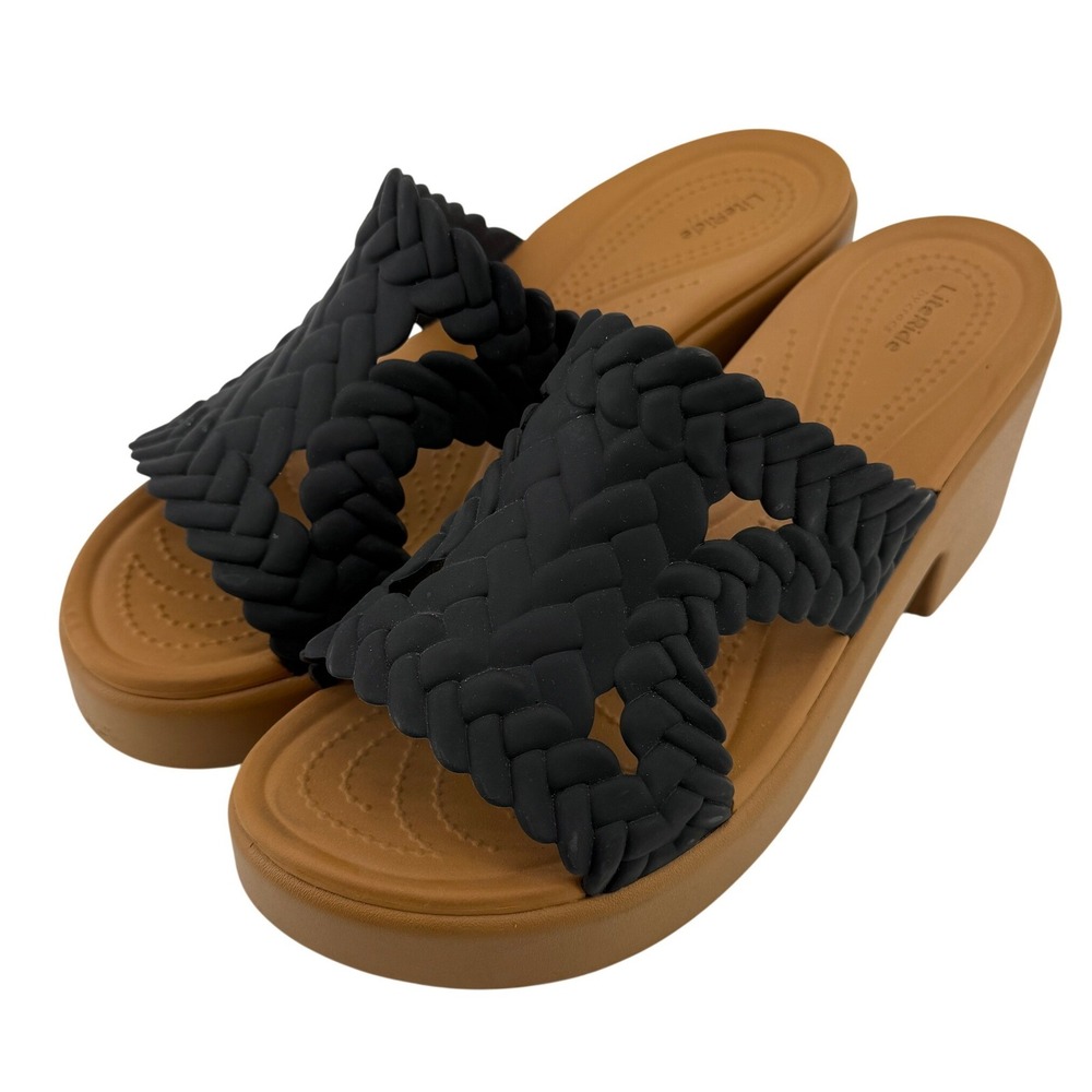 Crocs Brooklyn Woven Slide Block Heels Sandals Black Women 10 Chunky Comfy Y2K - Picture 1 of 9